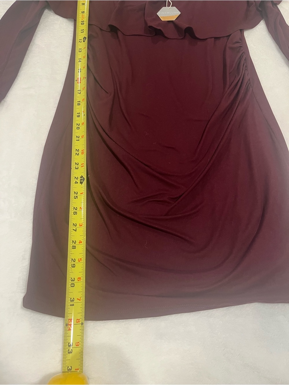 PinkBlush Burgundy Off The Shoulder Ruffle Maternity Dress - Size Small - Picture 6 of 7